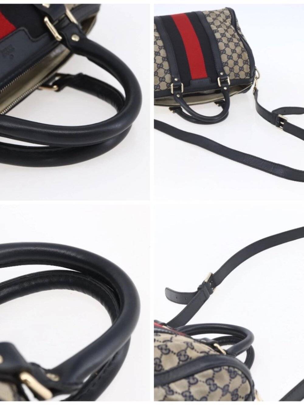 GUCCI GG Canvas Sherry Line Boston Bag 2way Navy Gold 247205 Auth BA5935 - Picture 16 of 16